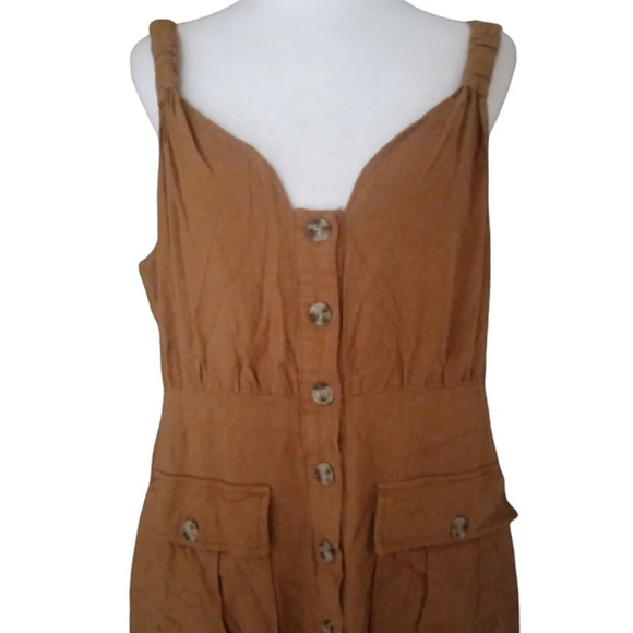 Lulu's Meant For Greatness Cotton Blend Button Front Tan Mini Dress Size XL - Picture 7 of 12